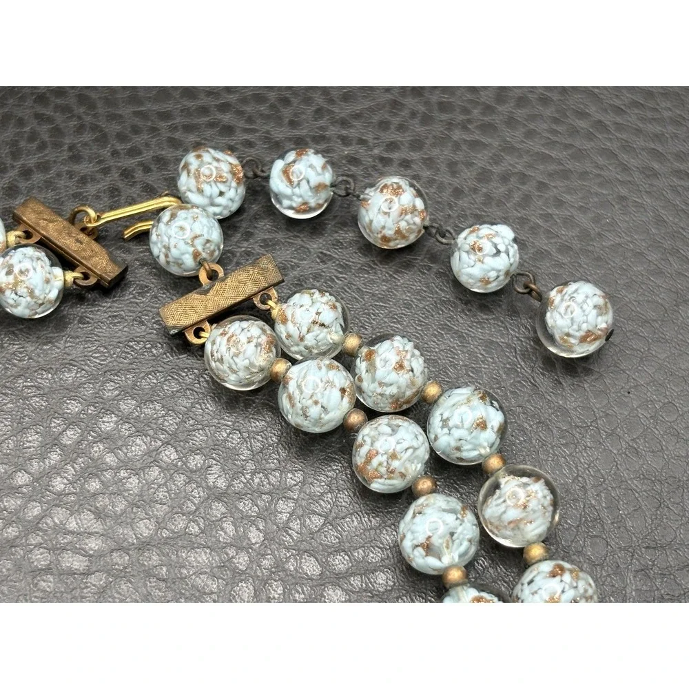Vintage Venetian Speckled Glitter Glass Double 2 Strand Choker Necklace 14-17